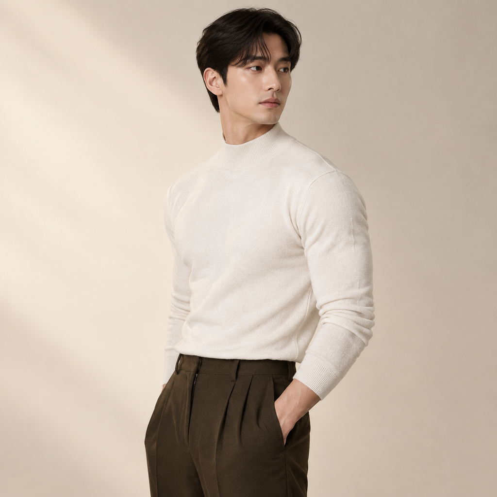 보온성과 스타일을 겸비한 반목 슬림핏 남성 니트