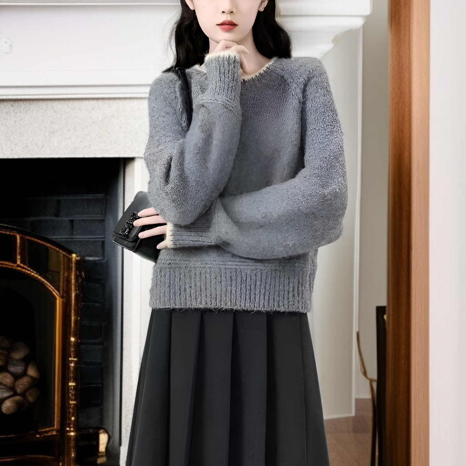 2025年秋冬新作 ラウンドネック カラーブロック プルオーバー ニット セーター 韓国風 ファッショナブル デザイン 長袖 セーター トップス ゆったり フィット 快適 暖かく 防寒