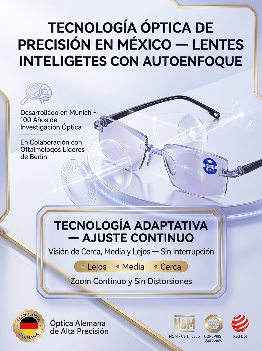 Lentes de titanio autoenfoque 0.1s: Ve cerca, lejos y cambian a lentes de sol.