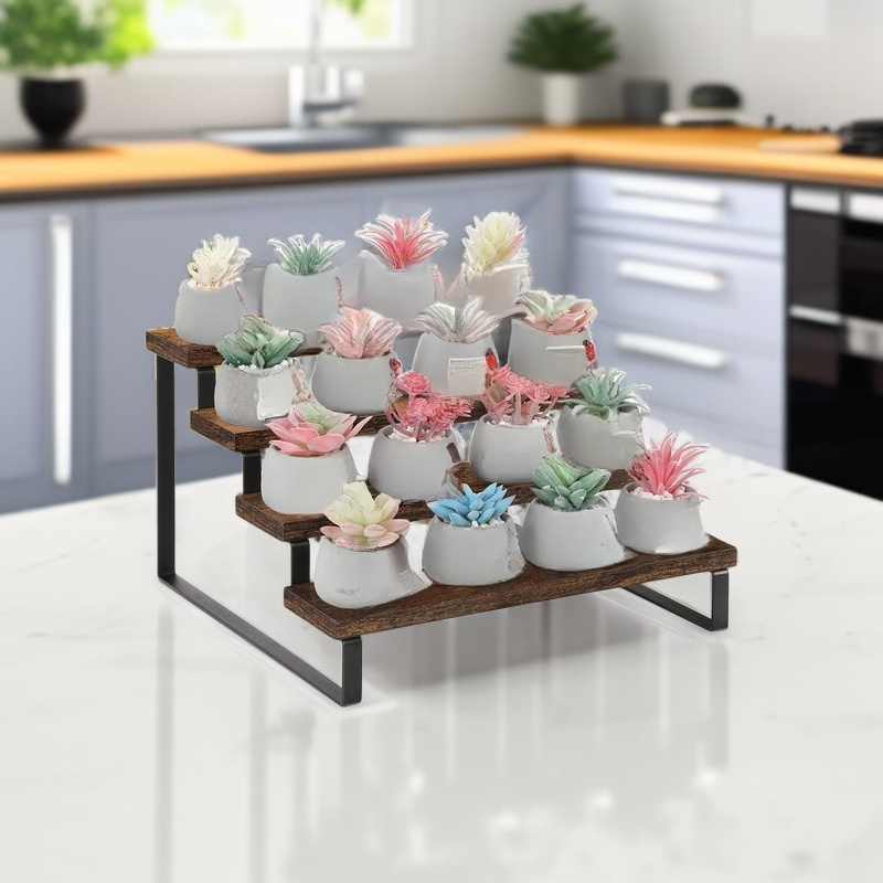 Wooden Countertop Spice Storage Display Rack Multi-Layer Kitchen Organizer