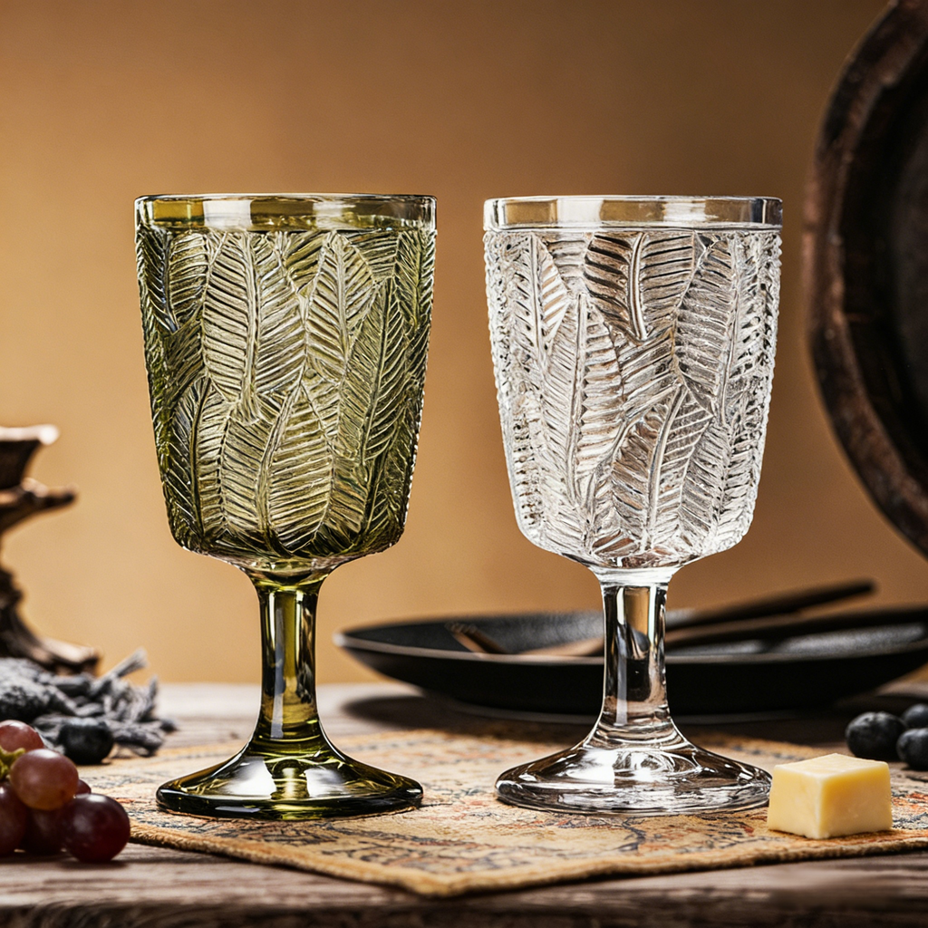 Französisches Vintage-Stielglas mit Prägung