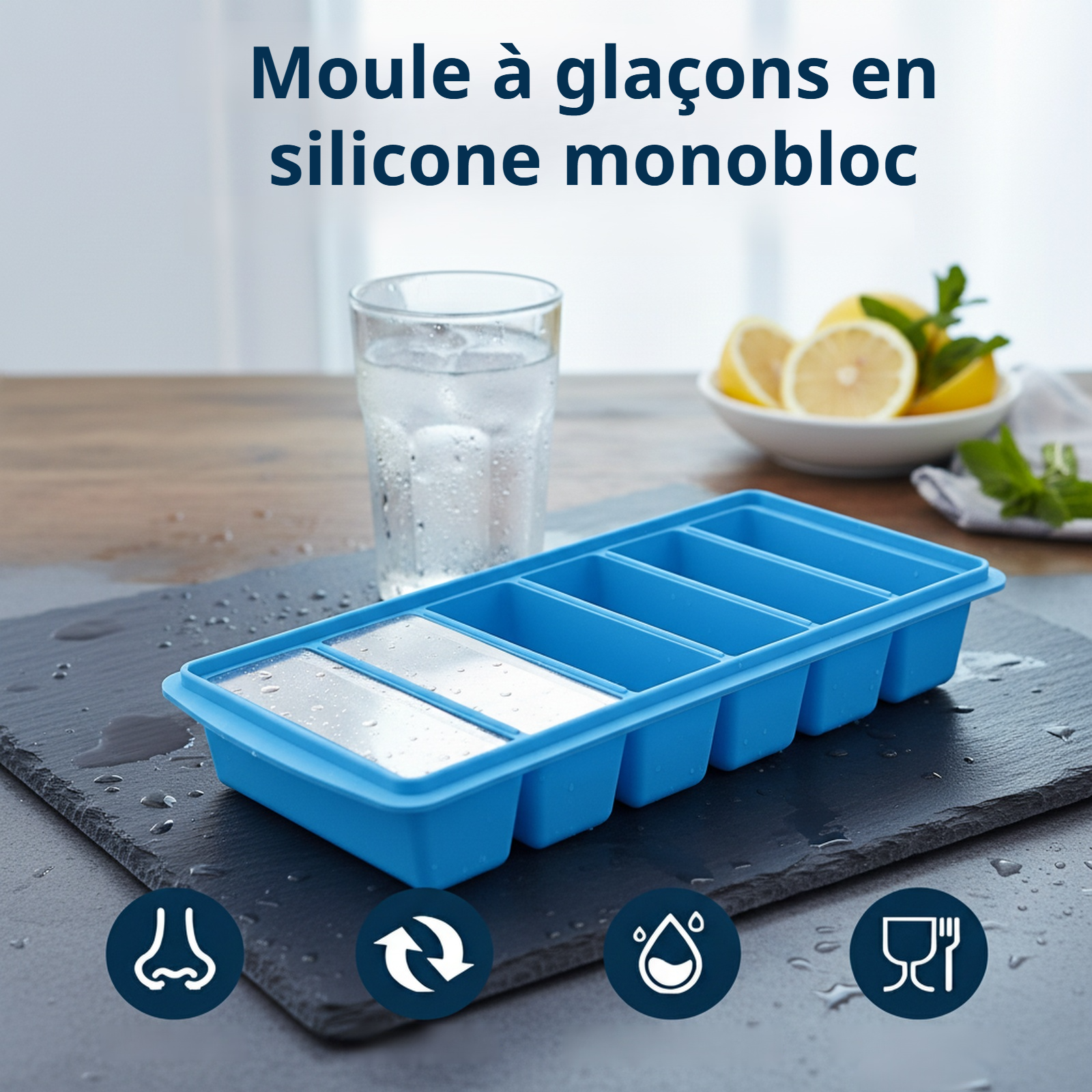 Moule à glaçons longue barre avec couvercle pour usage domestique, congélation rapide