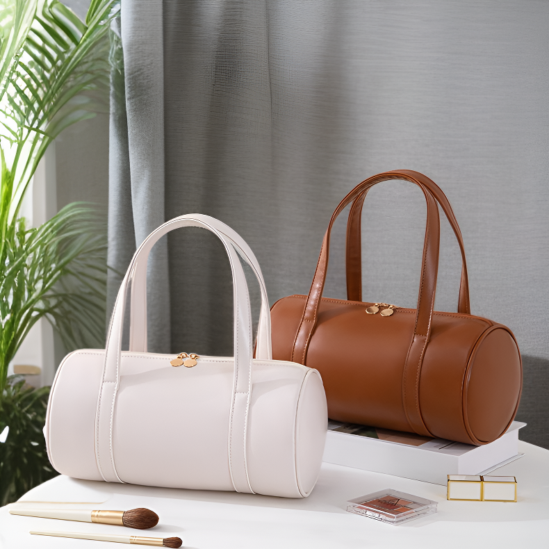 PU 핸드백 대용량 여행 화장품 파우치 원통형 세면 수납백