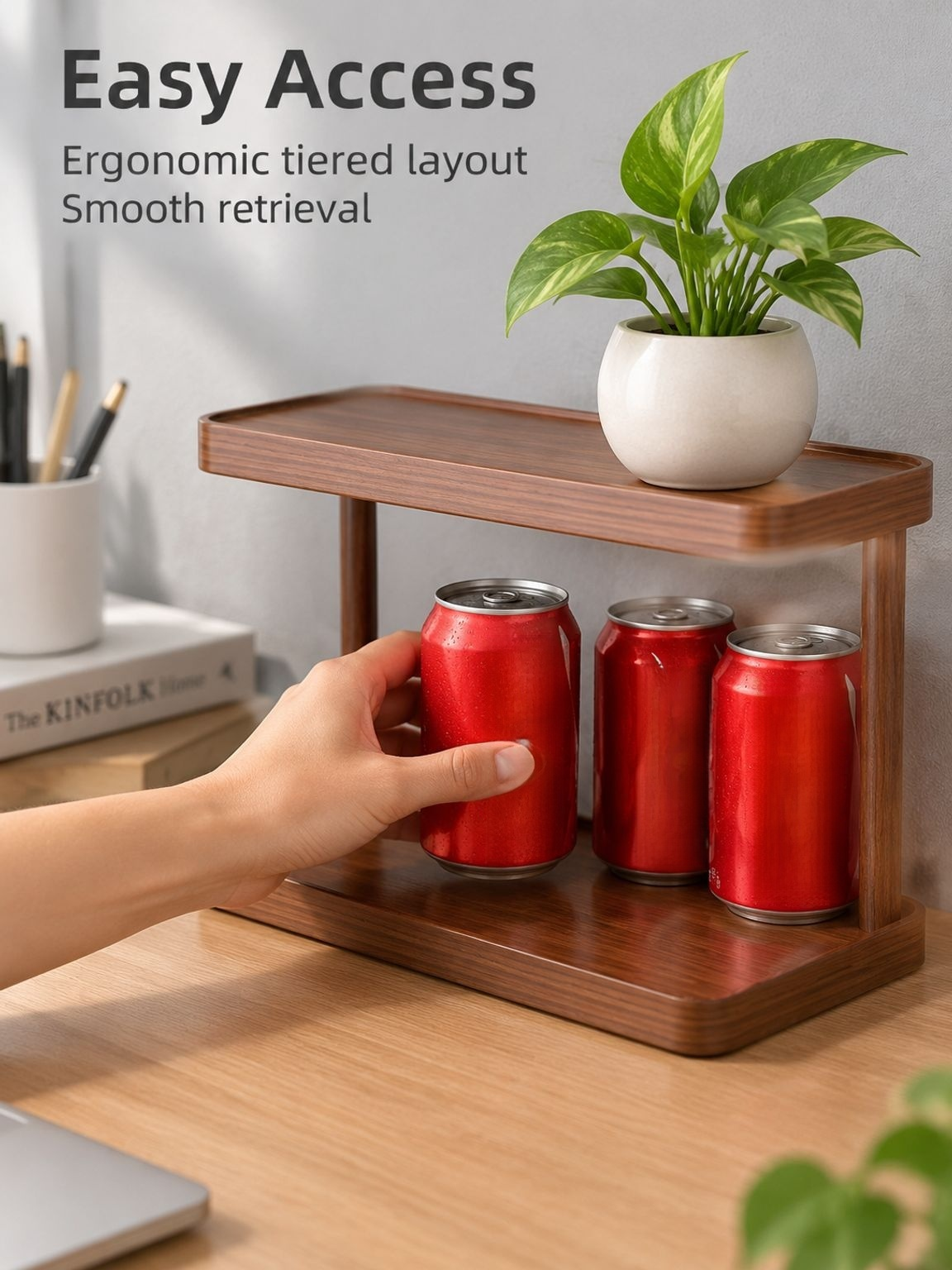 Compact multi-level desktop shelf for home office organization