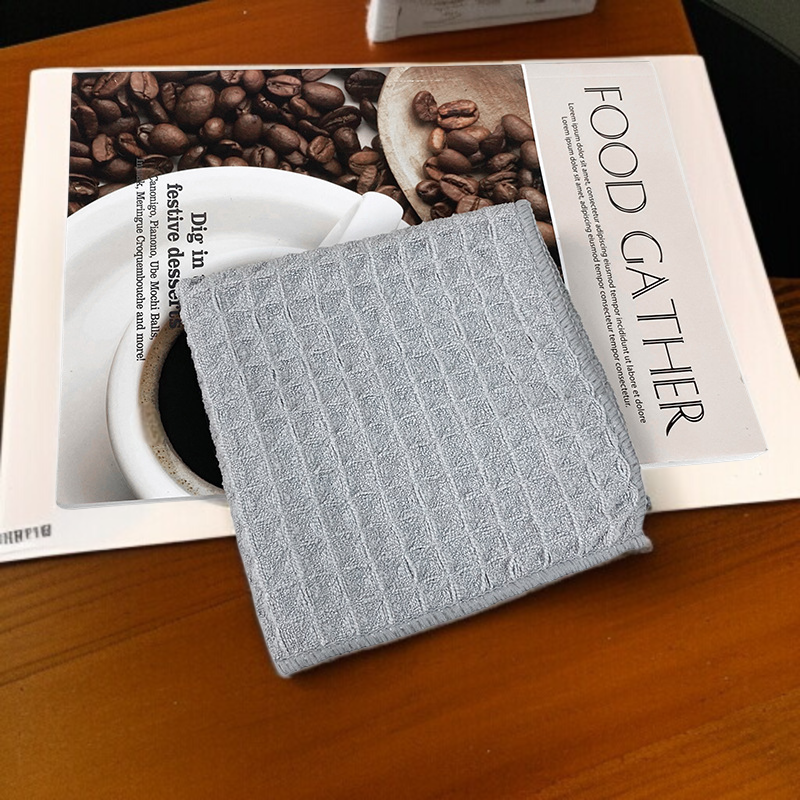 マイクロファイバーキッチンクリーニングクロス、大きくて厚いワッフルクロス、ディッシュクロス、高吸収性、12インチ x 12インチ 4枚パック