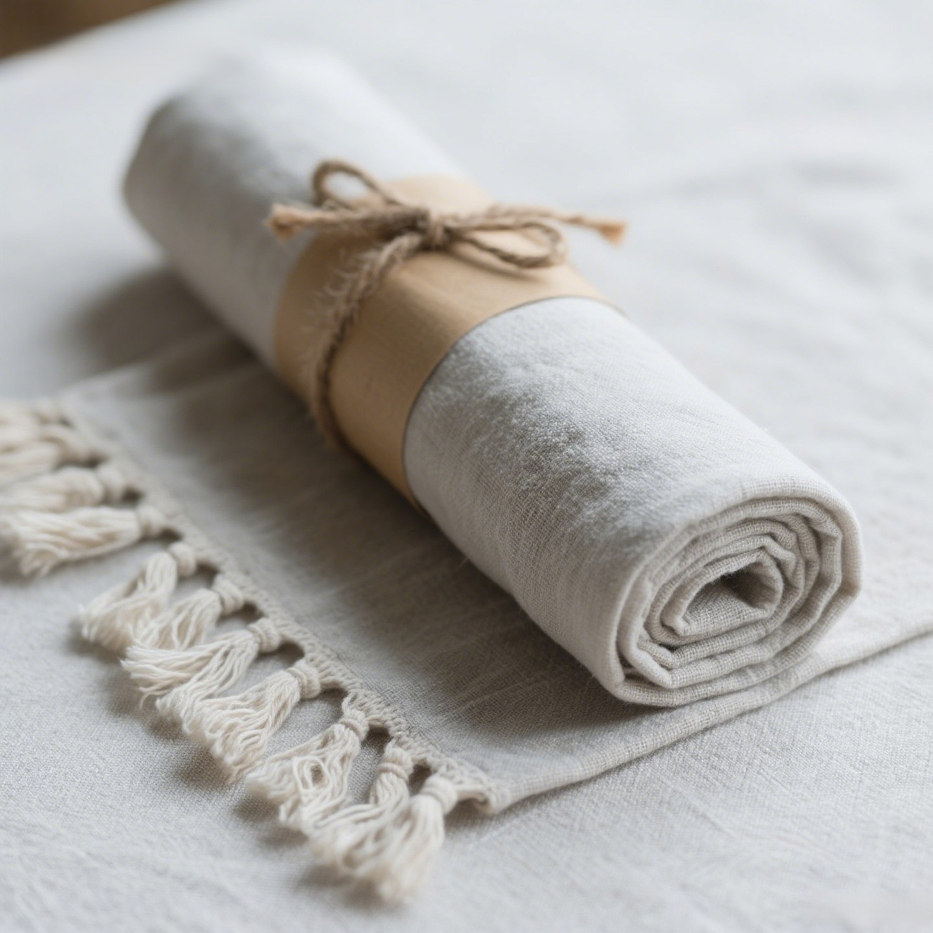 Solid color cotton and linen tablecloth on dining table