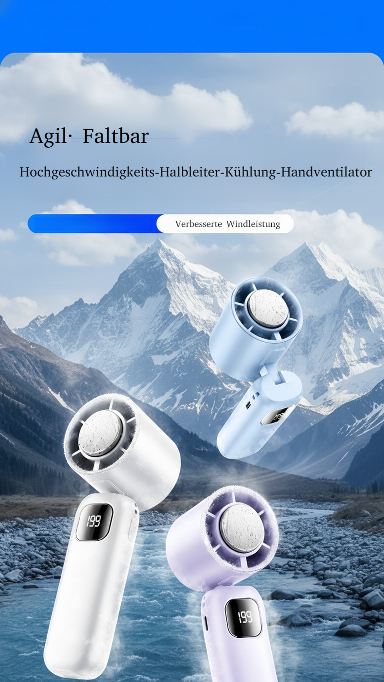 Handgehaltener Kühlventilator mit Turbine in moderner Optik