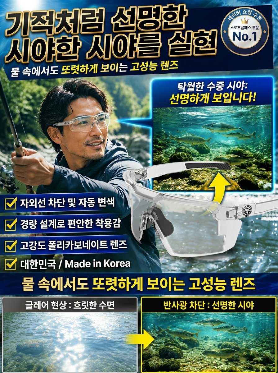 【골프낚시 필수】자동 변색 모션 방풍 고글
