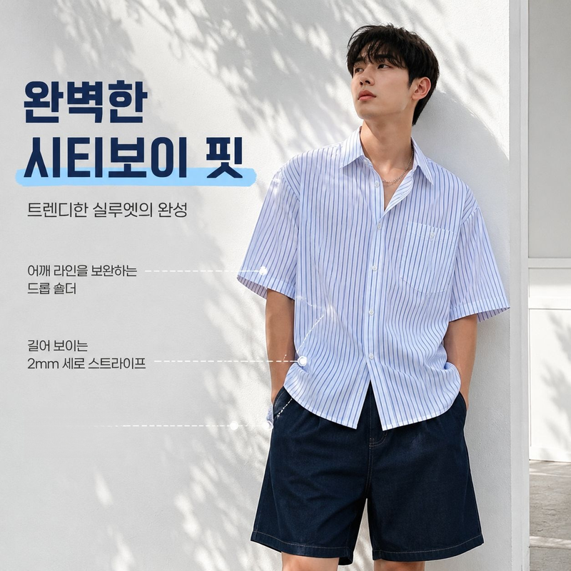 남성 미니멀 블루 스트라이프 셔츠