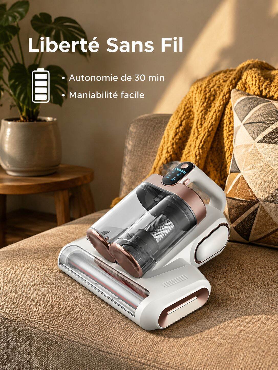 Aspirateur anti-acariens avec brosse rotative et filtre à double réservoir