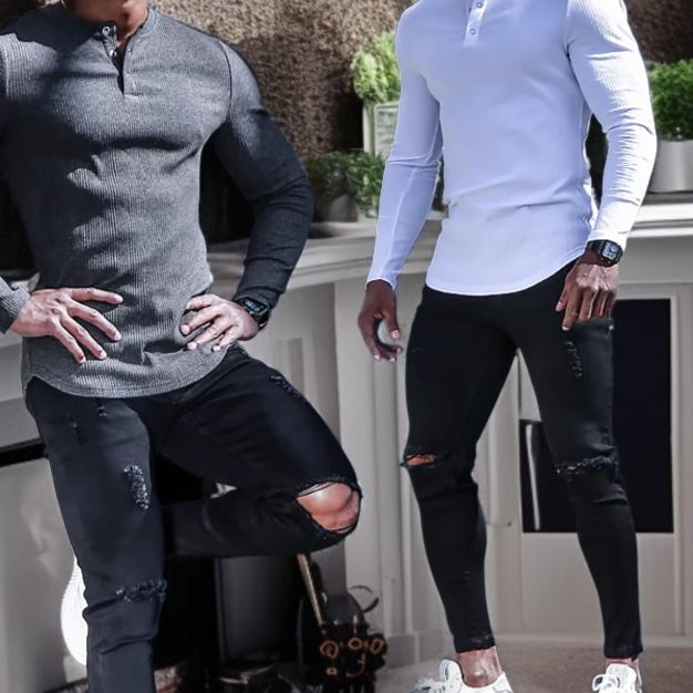 형남필수 남성 무지T셔츠 긴팔 작은 브이넥 헨리셔츠 캐주얼 이너 추동