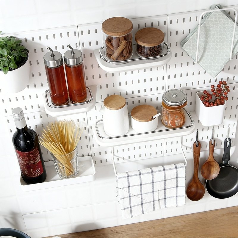 廚房牆面壁掛收納架，免打孔白色組合置物架