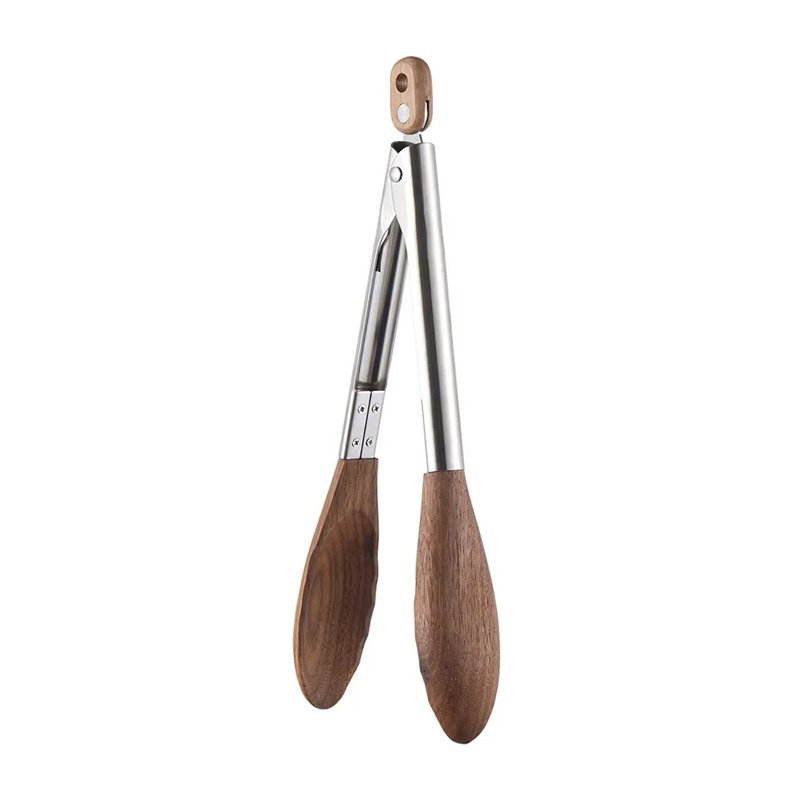 Pinzas de alimentos de madera de acero inoxidable