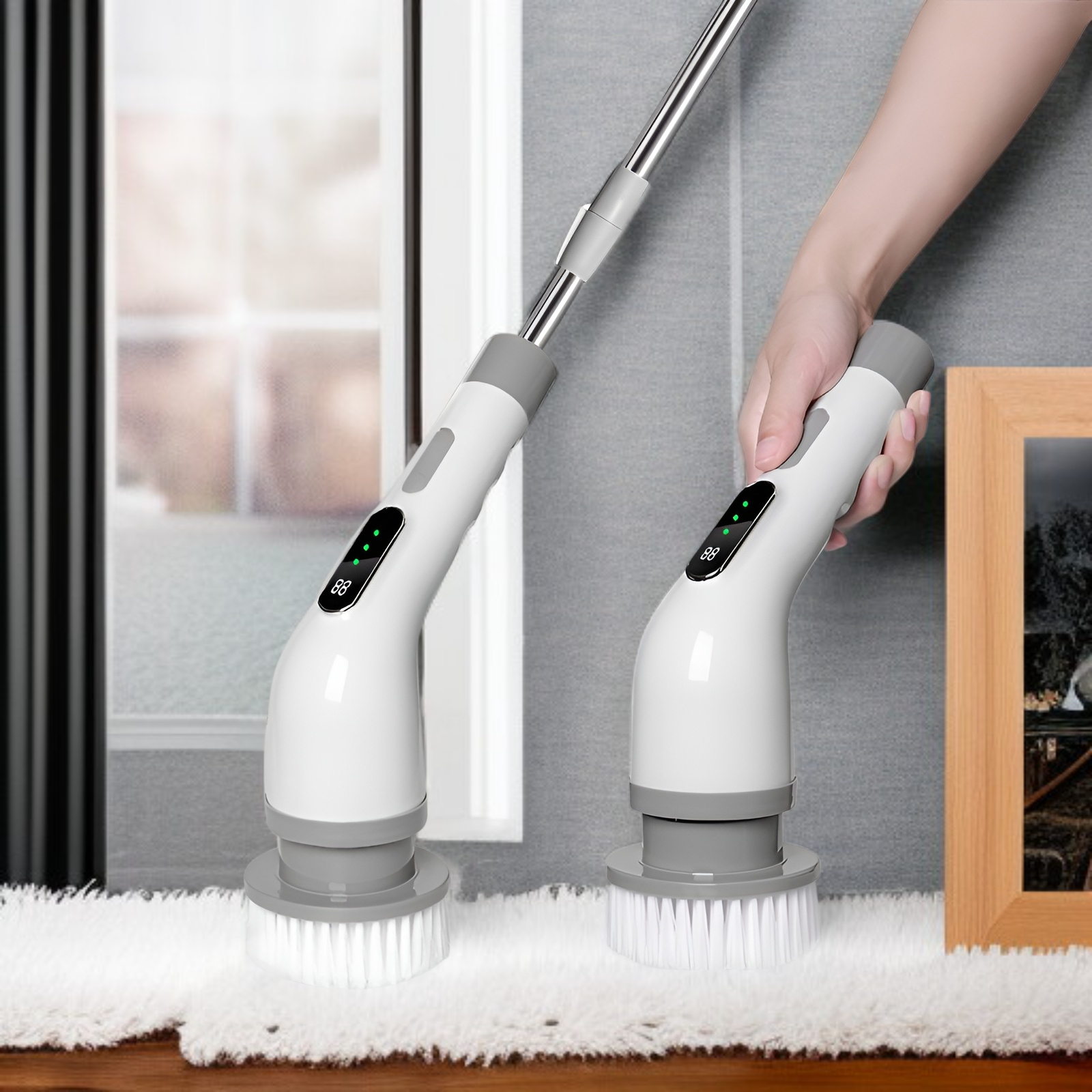 Cepillo de limpieza inalámbrico portátil con 9 cabezales para cocina y baño, multifuncional