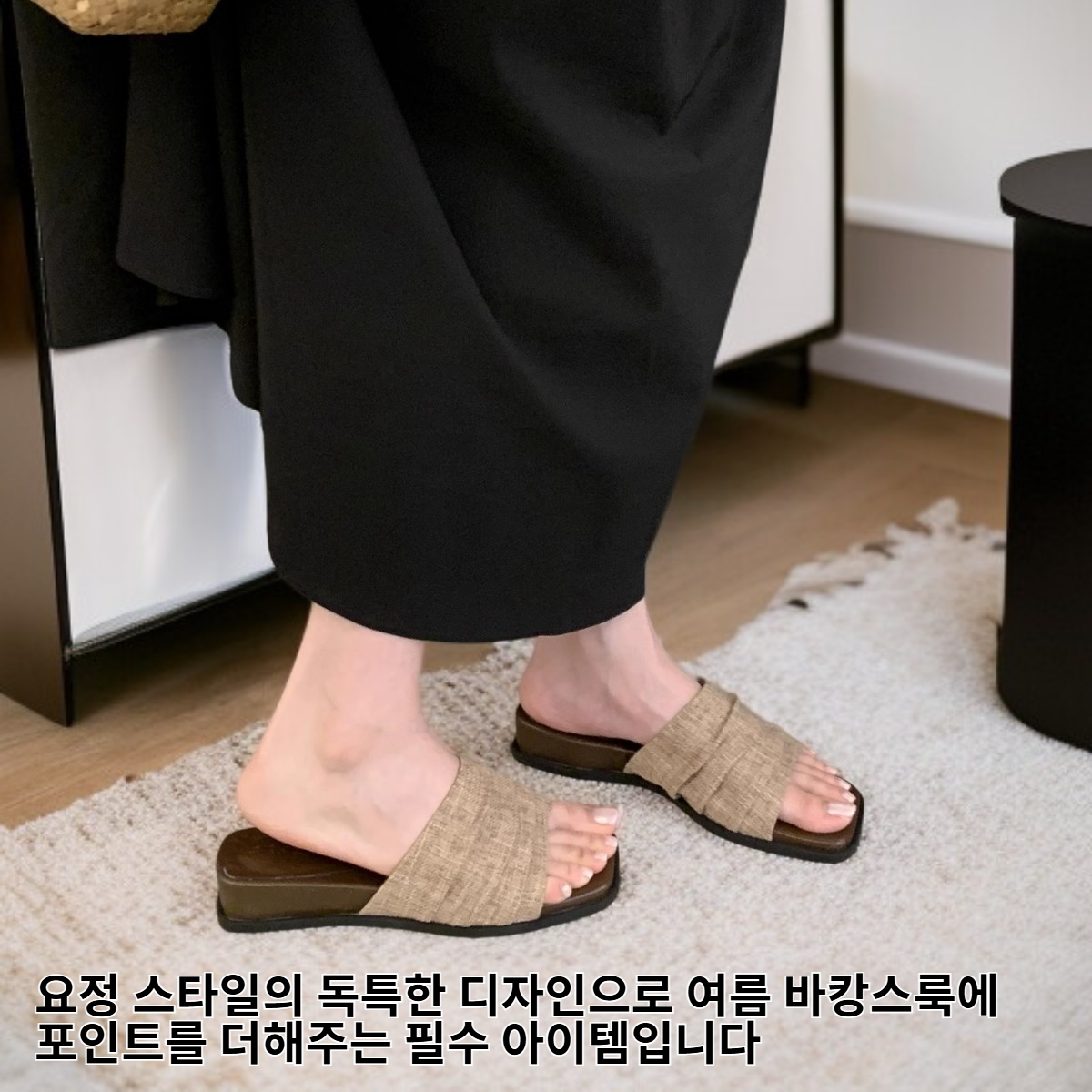 요정 스타일 린넨 통굽 비치 슬리퍼 여성 여름 신상 캐주얼 스트랩 슬라이드