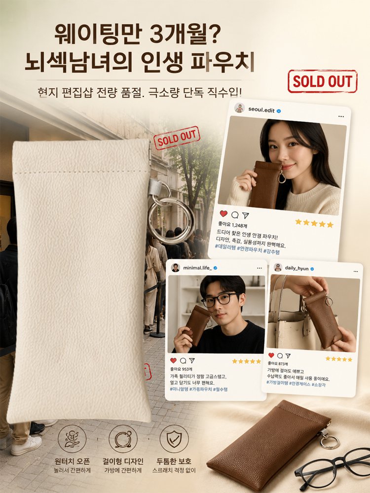 고급 엠보 텍스처 자동 클로징 미니 파우치