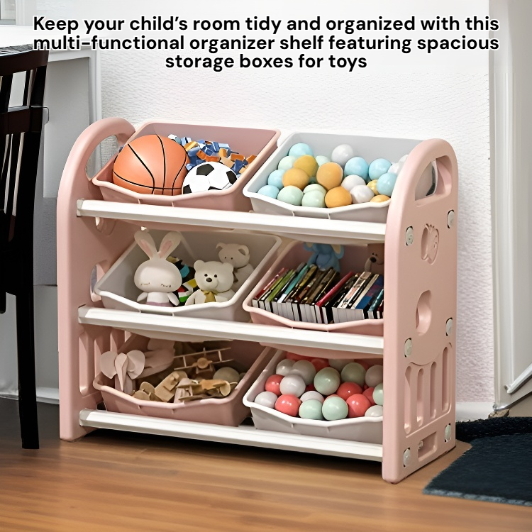 Children's Organizer Shelf with Storage Boxes, Toy Storage Rack