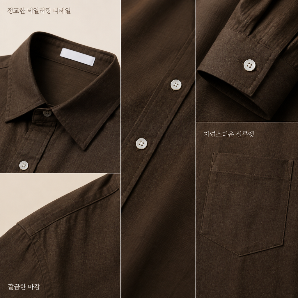 린넨 코튼 남성용 긴팔 셔츠 봄가을 한국 스타일