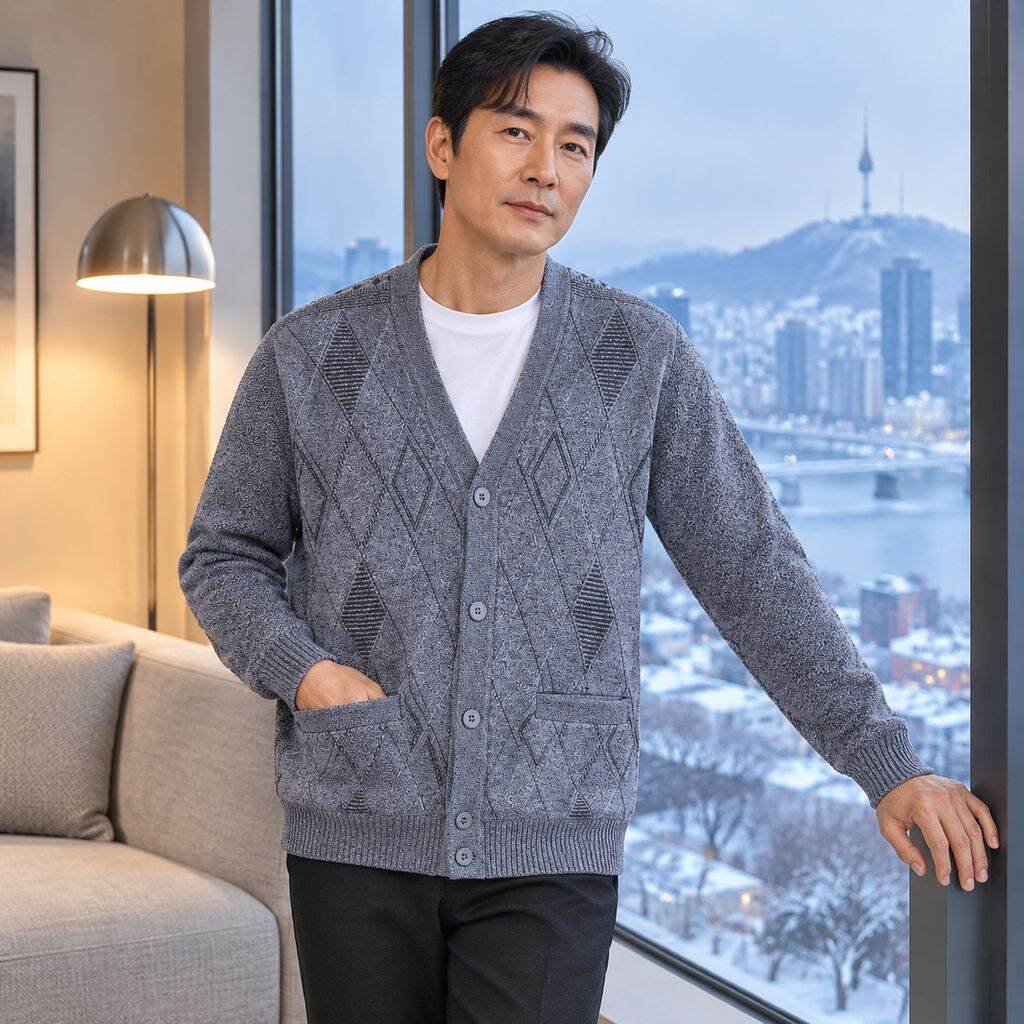 Herren Strick-Cardigan mit Fleece-Innenfutter