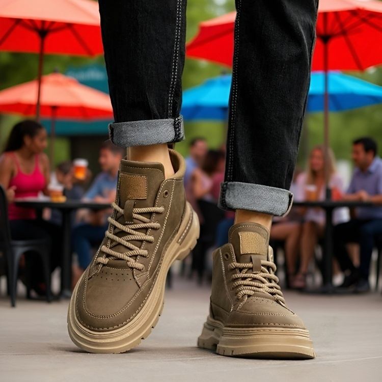 가죽 소재의 하이탑 워커 측면 모습