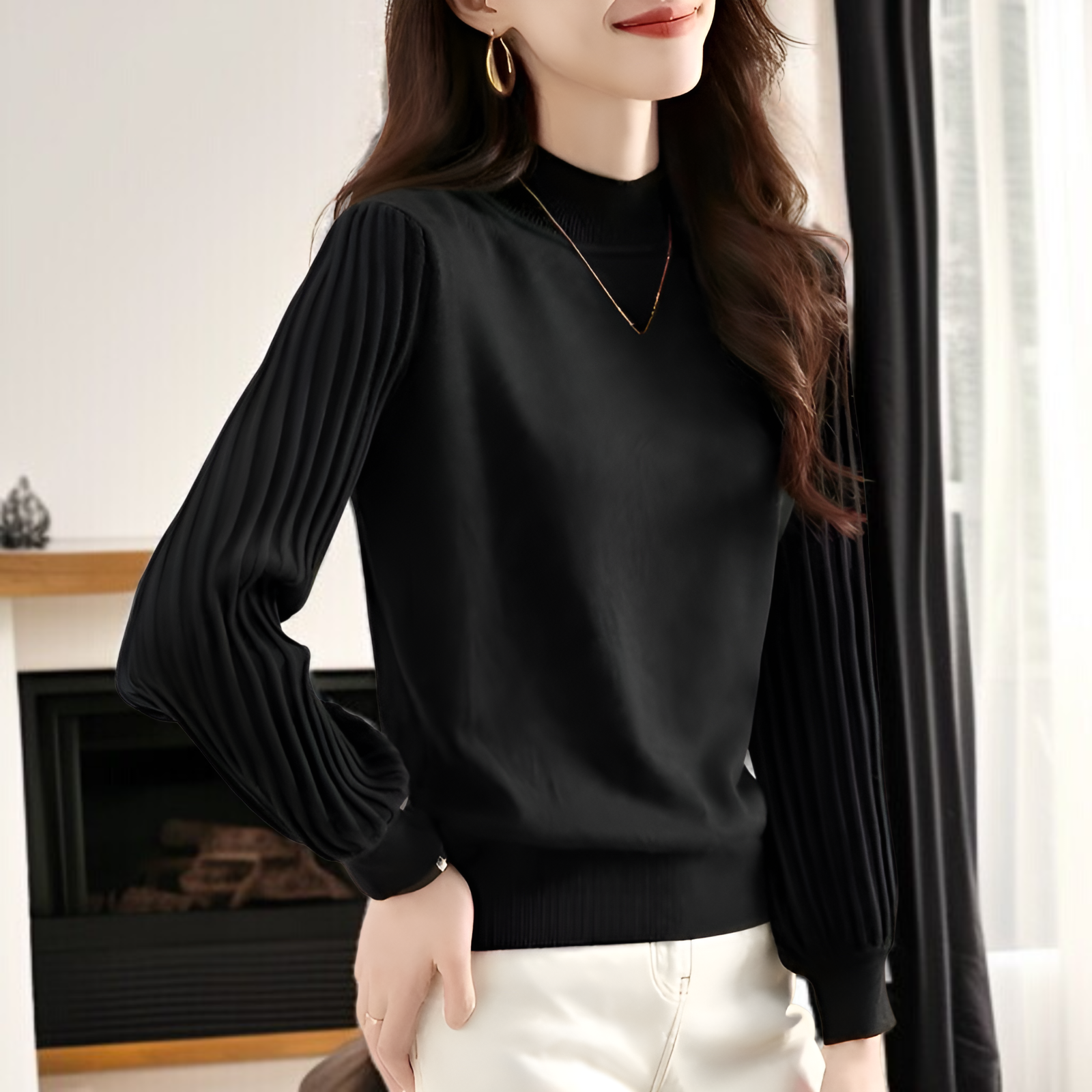 ヨーロッパ風無地セーター レディース 2024年新作 秋冬 高級感 ハイネック ニット インナー