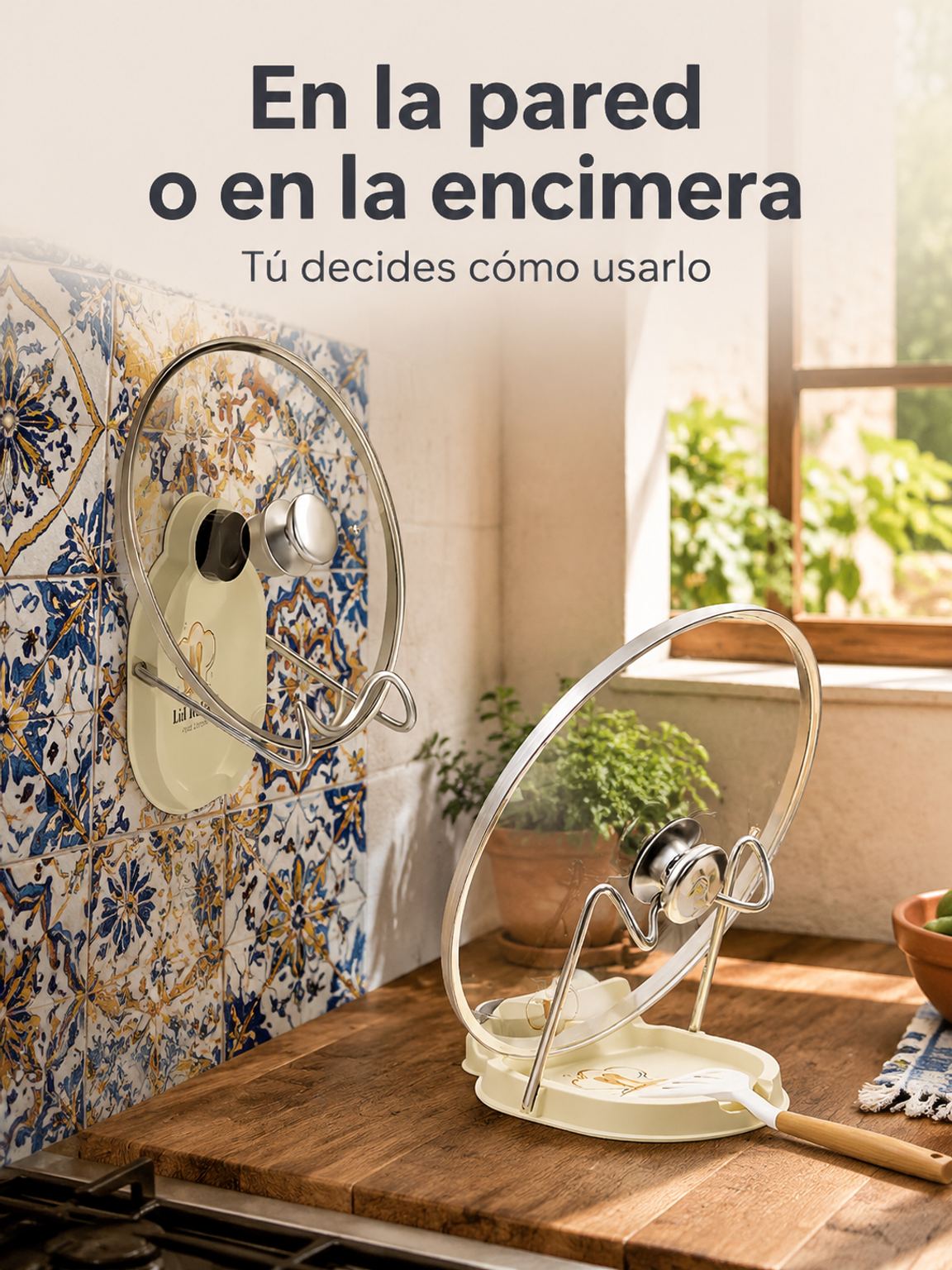 Soporte multifuncional para tapas de ollas en cocina
