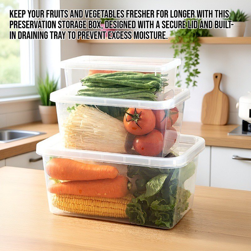 Food and fruit preservation storage box with lid for draining