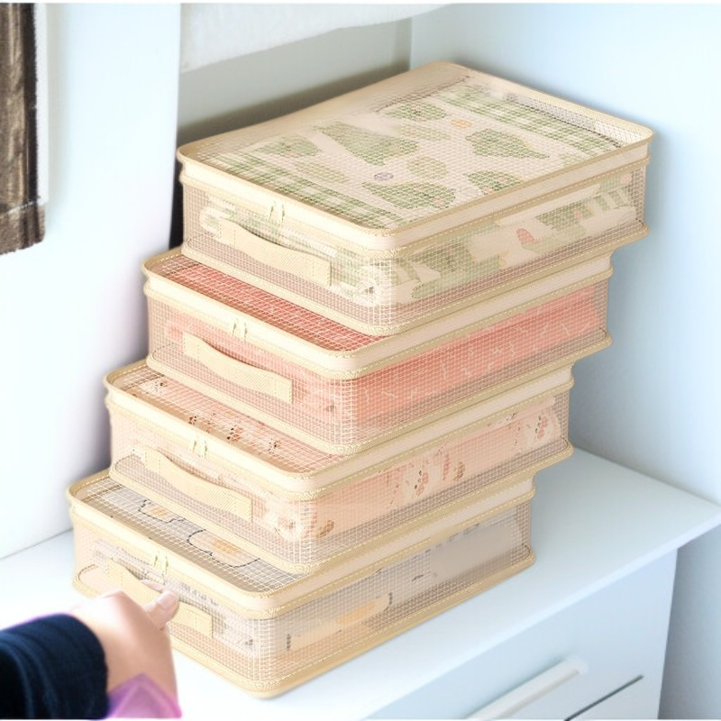 간절기 수납 가방 4종 세트 곰팡이 방지 의류 정리 가방 면 이불 수납 가방 칸막이 망사 옷장 수납 가방