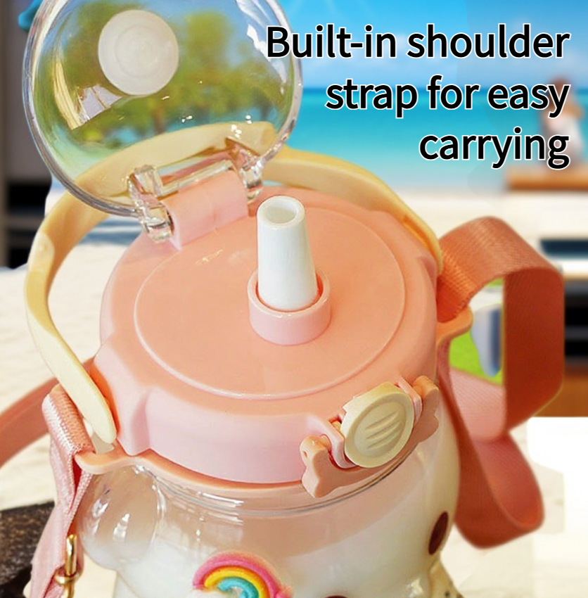 Leak-proof kids plastic water cup with straw closeup