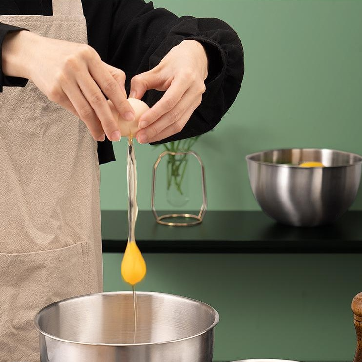 อ่างตีไข่สแตนเลส 304 แบบลึก ชามผสมสำหรับทำขนม เบเกอรี่ และนวดแป้ง