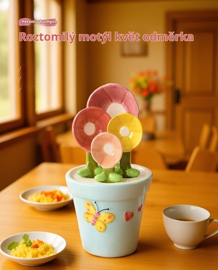 Keramická lžička s květinovým motivem do kuchyně