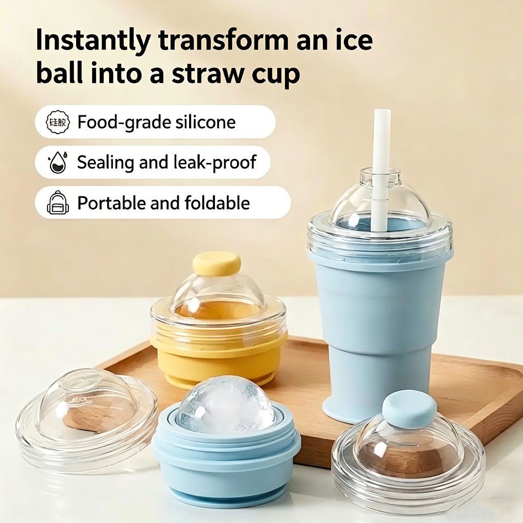 Portable folding ice hockey cup with straw