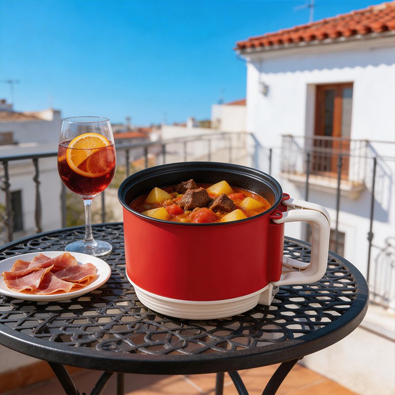 Olla eléctrica plegable multifuncional con soporte