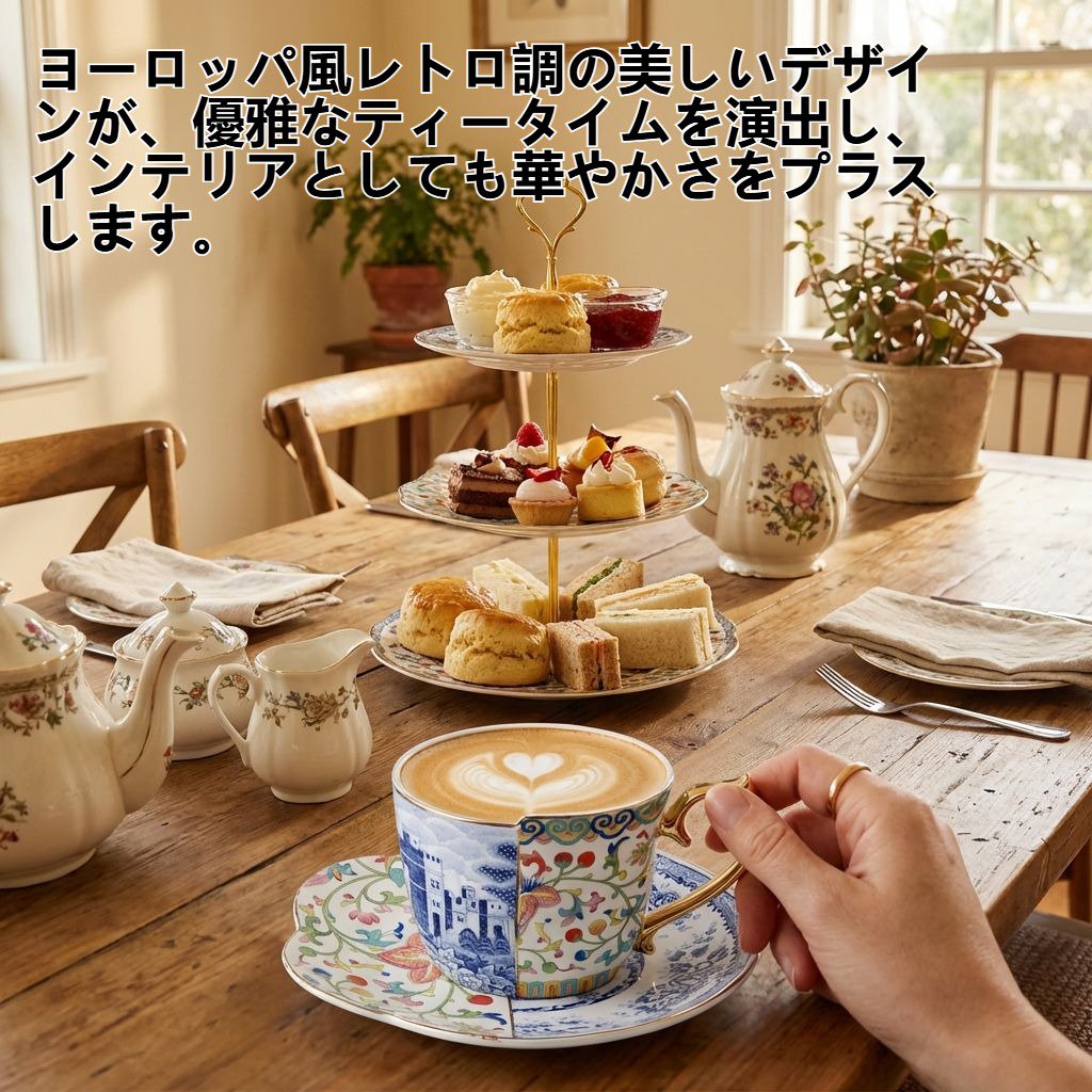 ヨーロッパ風レトロ調のアフタヌーンティーカップとソーサーのセット