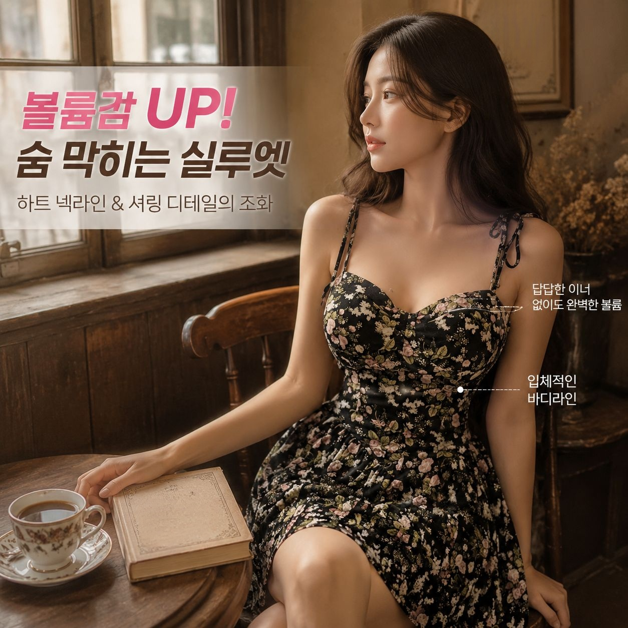 여성 프린트 원피스 허리 조임 슬림 플라워 원피스