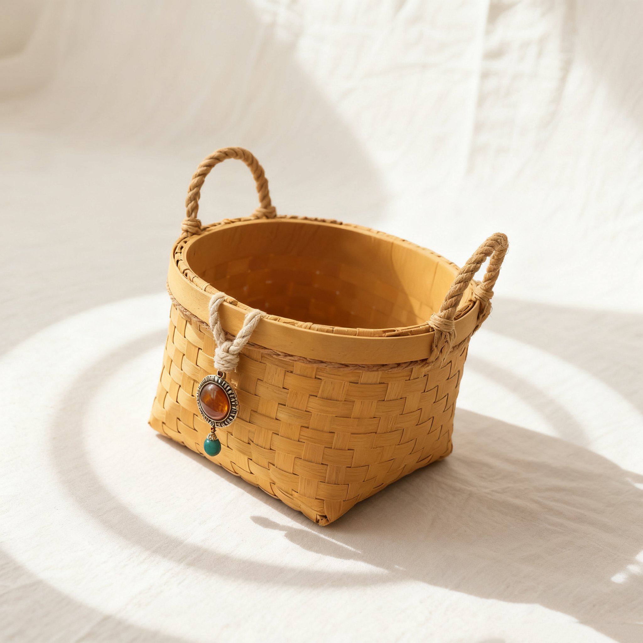 เซ็ตตะกร้าหวายแบบมีหูหิ้ว สำหรับใส่ของ (2 ใบ)