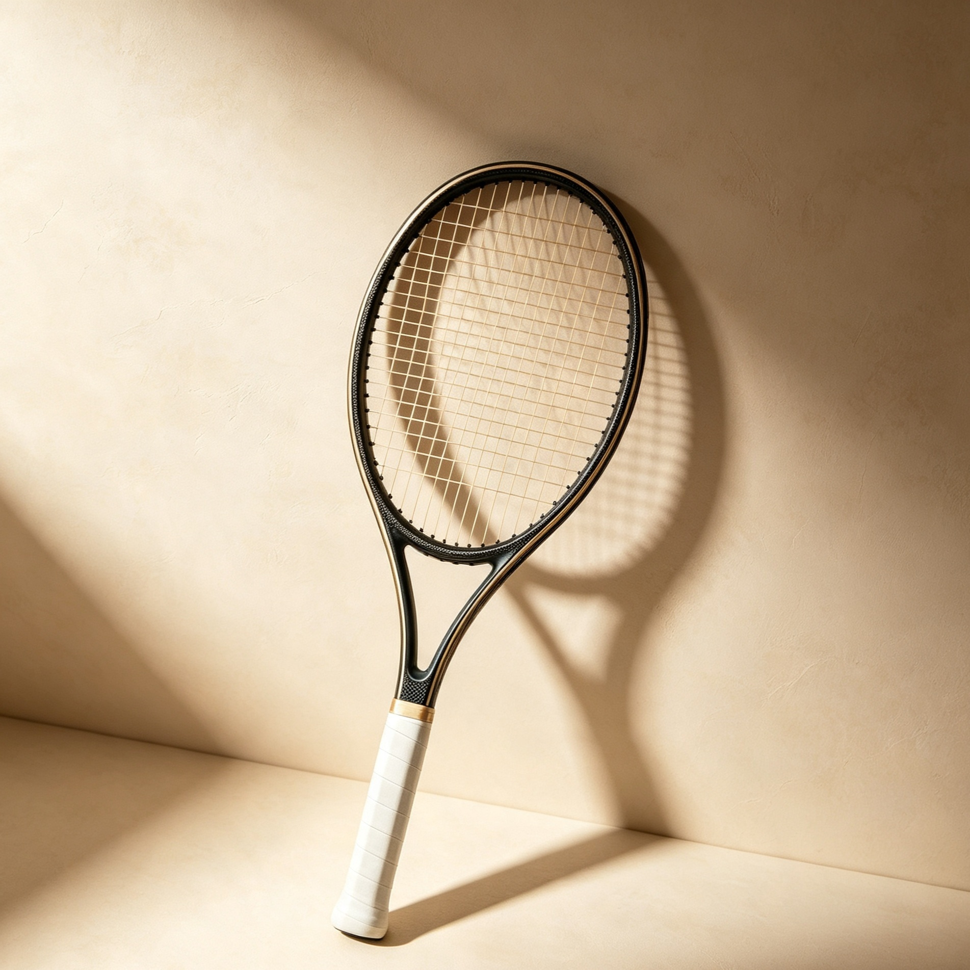 Retro gold-rimmed tennis racket