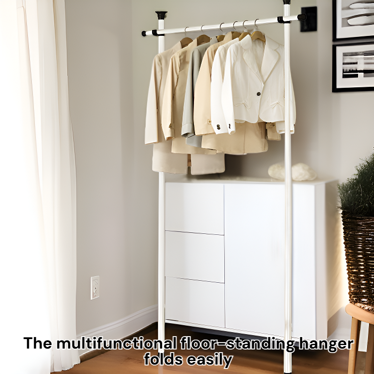 Multifunctional clothes hanger, simple floor-standing folding clothes and hat rack