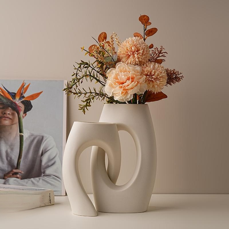 Bei Hanmei European style white art vase ceramic high-end flower arrangement ornaments flower vase
