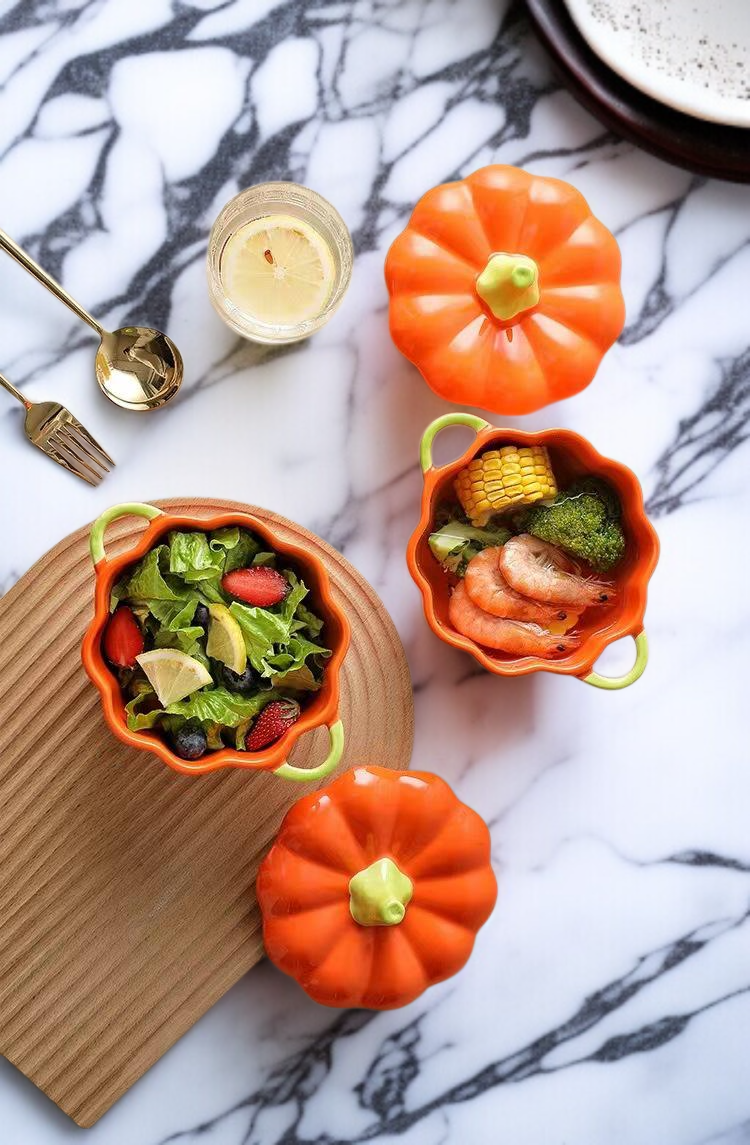 両耳蓋付き陶磁器スープボウルの全体画像