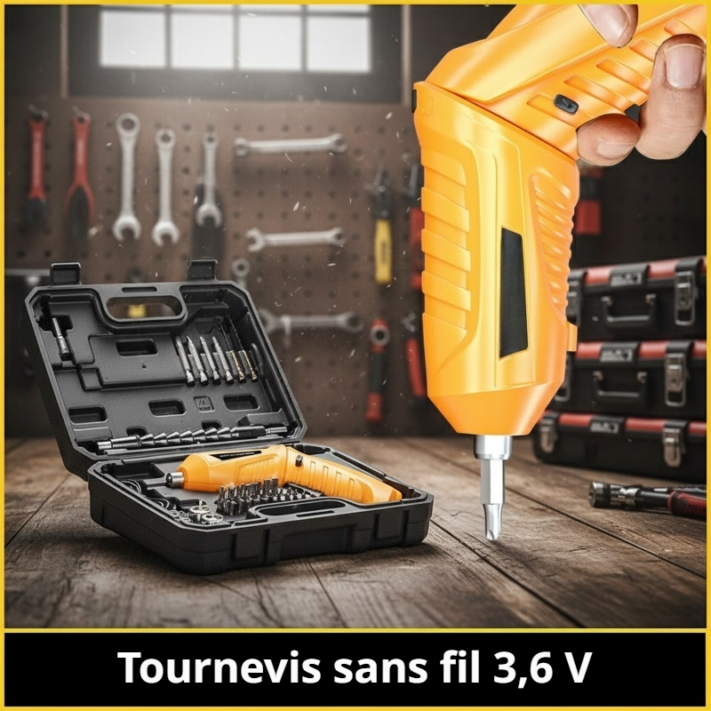 Tournevis pliant jaune sans fil en action sur une vis