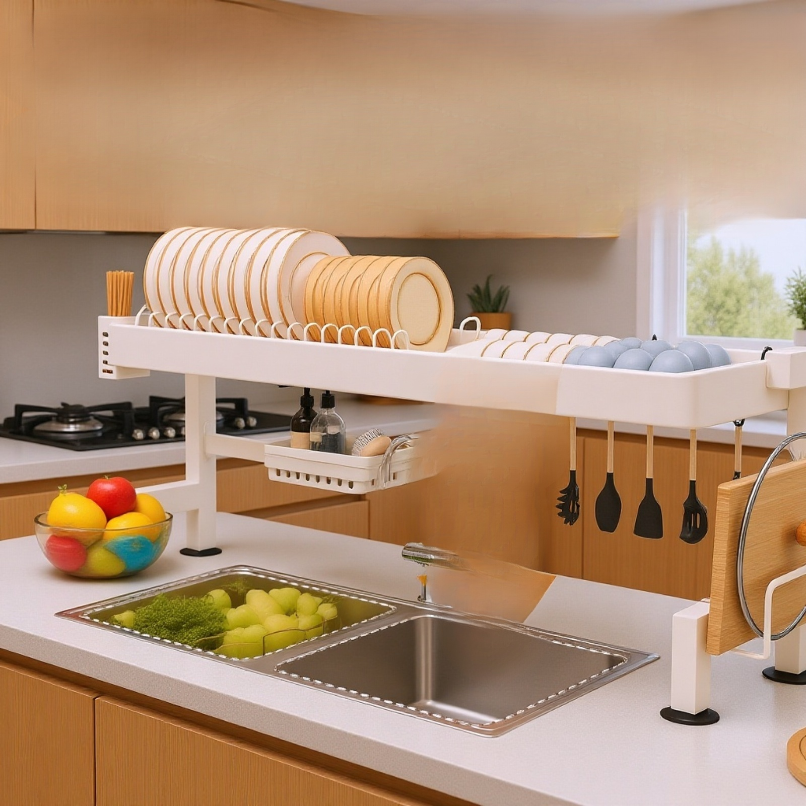 Multifunktionales Spülbecken-Aufbewahrungsregal mit Abtropfgestell