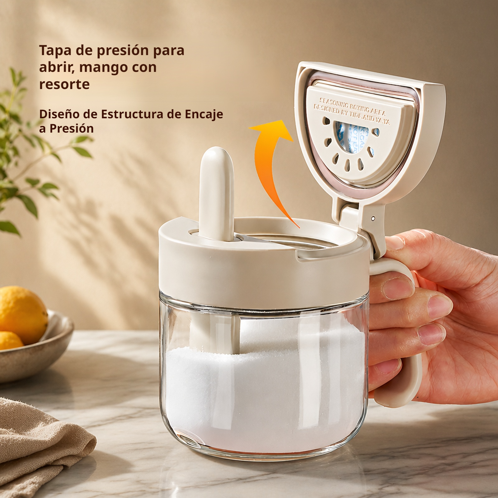 Frasco de condimentos para el hogar con cuchara, diseño separable de vidrio