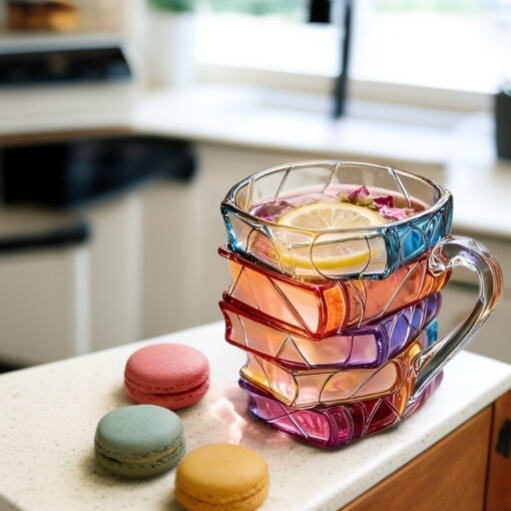 Borosilikatglas-Buch-Mug, modischer, bunter Kaffeebecher