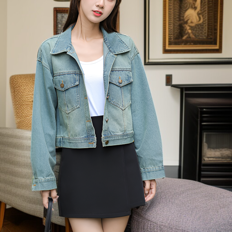 여성 트렌디 데님 코트