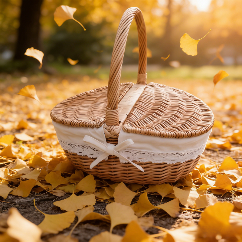Landhaus-Rattan-Korb mit Deckel, Aufbewahrungskorb, Picknickkorb