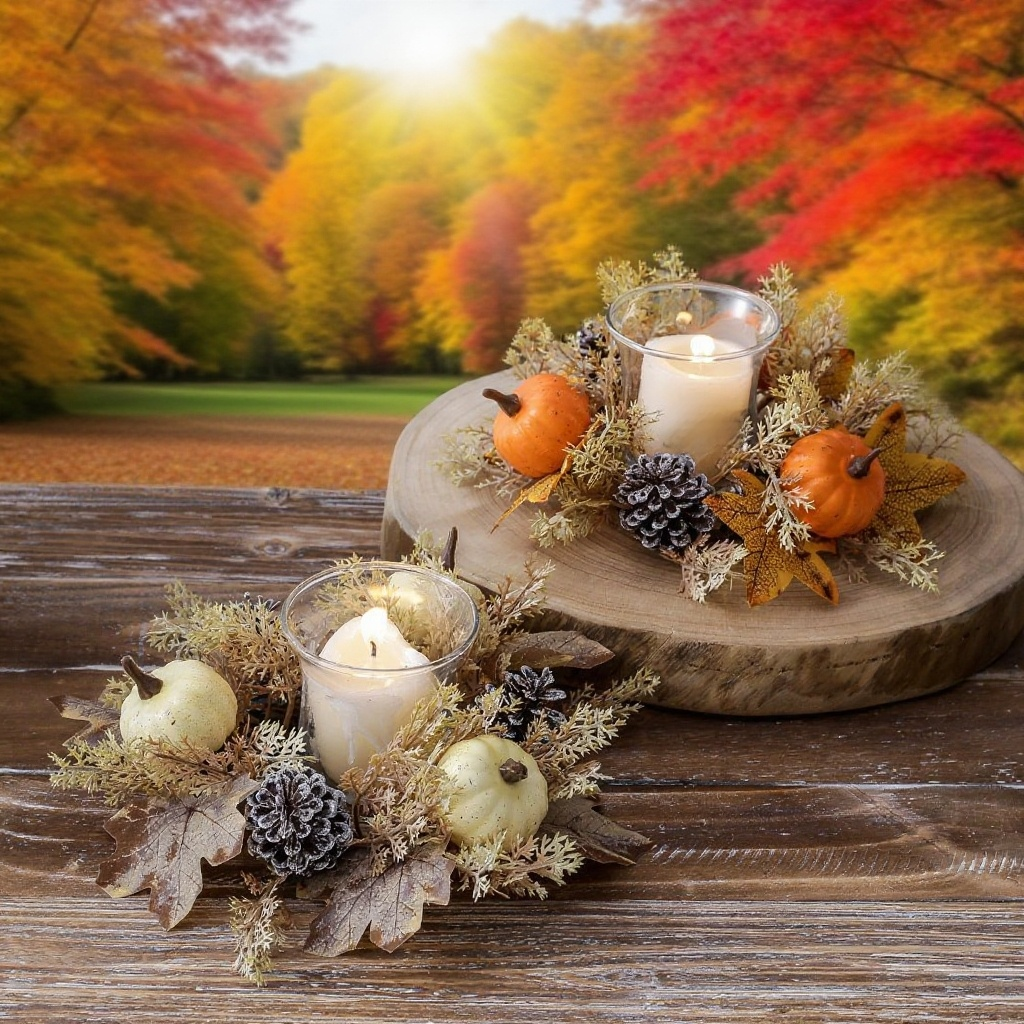 호박 솔방울 장식 화환 전체 모습