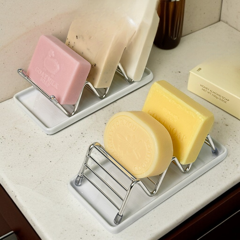 Porte-savon égouttoir en acier inoxydable pour salle de bain avec étagère de lavage à la main