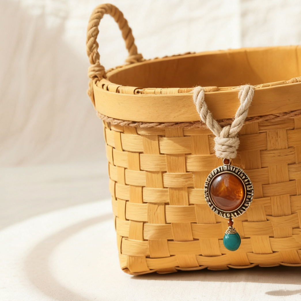 เซ็ตตะกร้าหวายแบบมีหูหิ้ว สำหรับใส่ของ (2 ใบ)