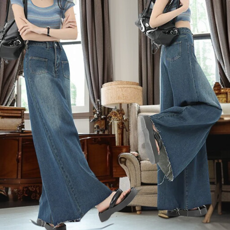 여성용 슬림핏 하이웨이스트 데님 치마바지